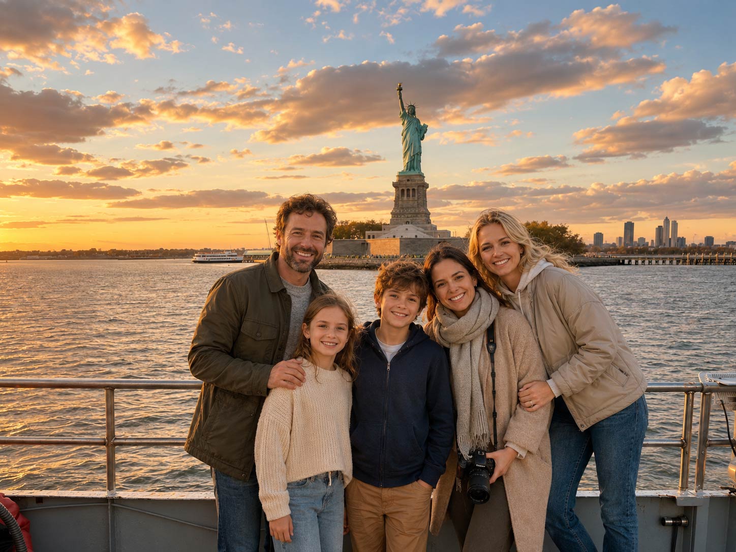 Sunset boat tour on New York Harbor